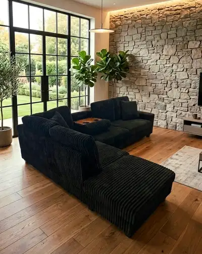Corduroy Sectional Sofa Black , View more