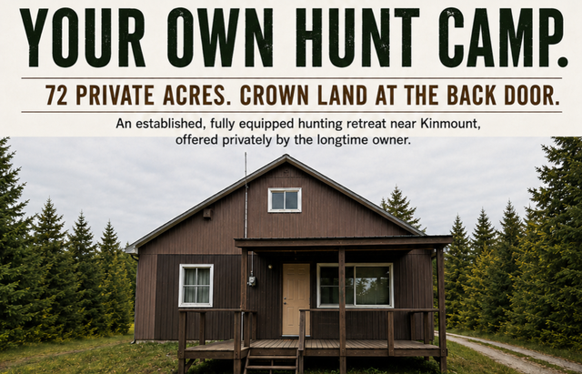 72-Acre Turnkey Hunt Camp / Off-Grid Base – Adjoins Crown Land