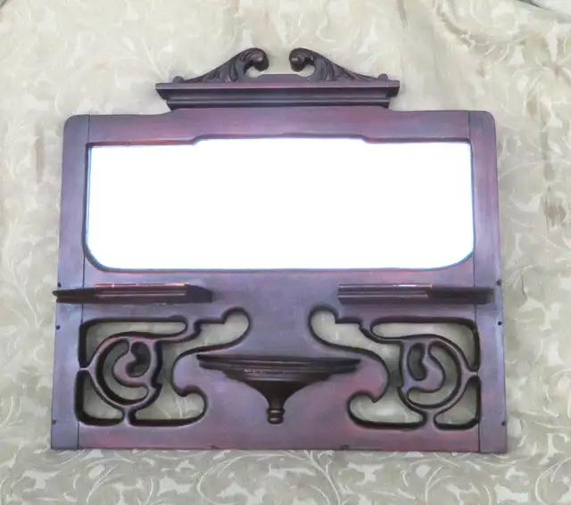 ANTIQUE 19C GEORGIAN CARVED MAHOGANY WOOD WALL SHELVES MIRROR in Home Décor & Accents in City of Toronto - Image 3
