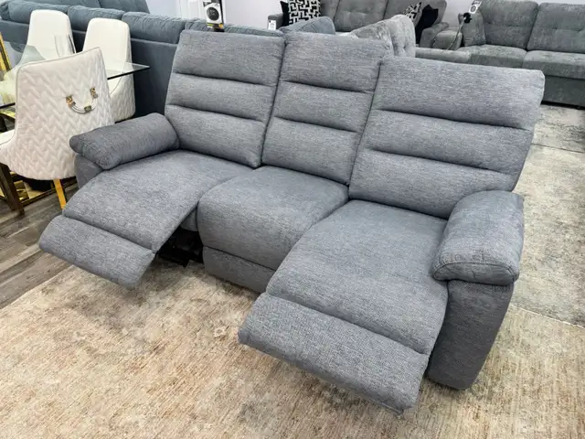 Brand New Manual Recliner sofa In Fabric - Grey Clearance Sale in Chairs & Recliners in Stratford - Image 3