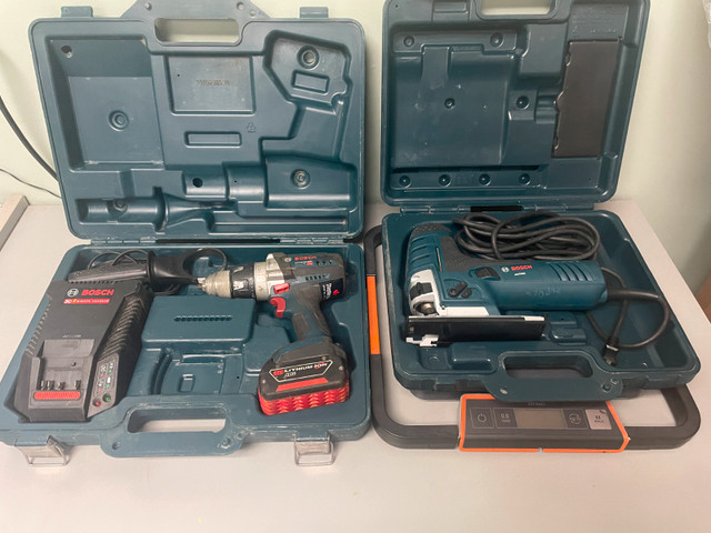 Bosch 18V Cordless Drill + Corded Jigsaw in Cases in Power Tools in Barrie