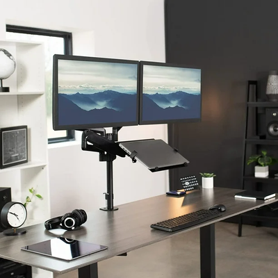 Dual Monitor and Laptop Desk Mount With Pneumatic Arm, View more