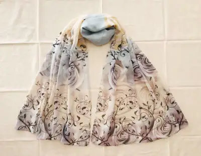 Silk Blend Chiffon Oblong Scarf  Rectangle Floral Elegant, View more