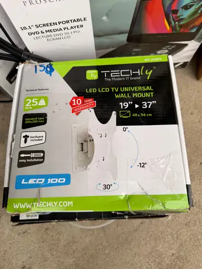 Ce support mural universel Techly pour téléviseur LED ou LCD est conçu pour les écrans de 19 à 37 po...