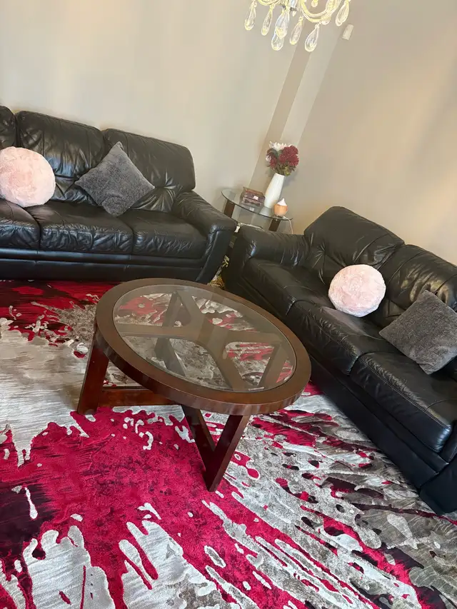 Two Genuine Leather Armchairs and a Wooden Table64840218643715120