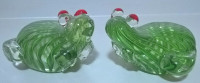 Green & Clear Blown Art Glass Frog  with Red Eyes Paperweights