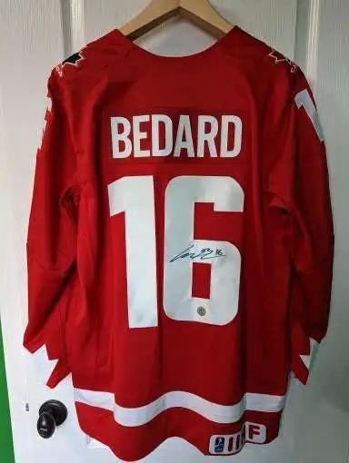 The number on this jersey is hand signed by Connor Bedard. Nike Team Canada Red Nike Hockey Jersey....