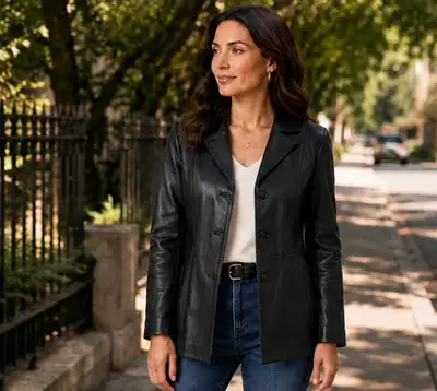 Women’s Tailored Black Leather Jacket – Medium , View more