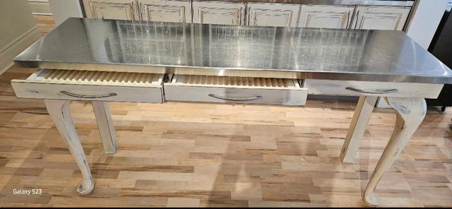 Super long Wood Distressed table/Island with Stainless Steel top in Other Tables in Mississauga / Peel Region