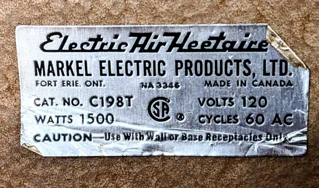 Heater Vintage Markel Neo-Glo Radiant Fan-Glo in Heaters, Humidifiers & Dehumidifiers in Norfolk County - Image 7