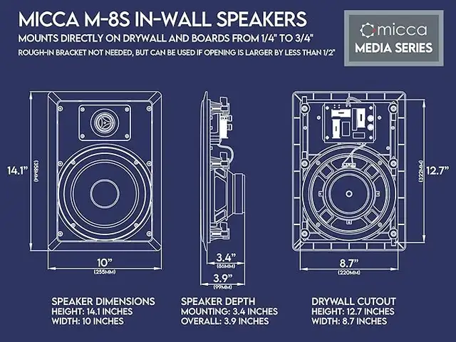 Micca M-8S 2-Way in-Wall Speakers home theatre paintable pair in Speakers in Mississauga / Peel Region - Image 6