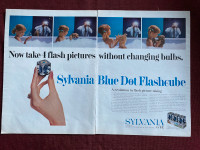 1965 Sylvania Blue Dot Flashcube Large 2-Page Original Ad