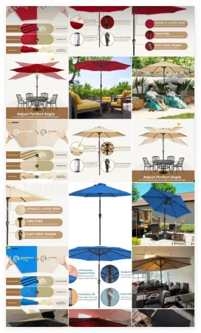 Brand New variety Patio Umbrella Dual-Vent $49 to $299, View more