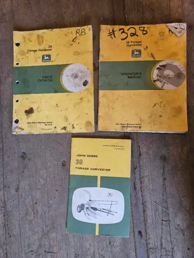Three manuals for a John Deere 38 Forage Harvester. A few oily finger prints on the bigger ones, but...