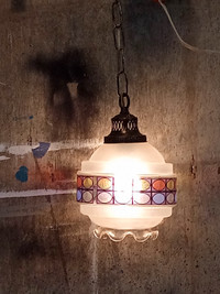 Retro Pendant Lamp w/ Colorful Oval Design on Mauve Background