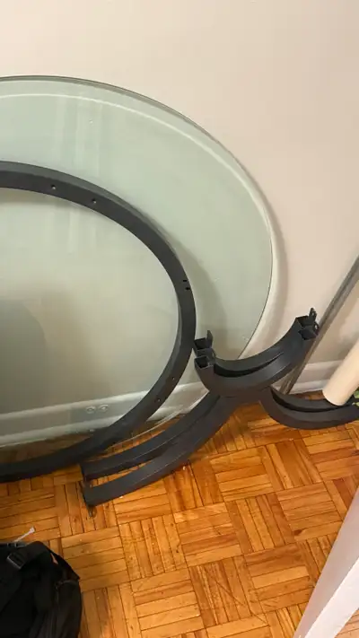 34” glass dinette table with metal base, View more