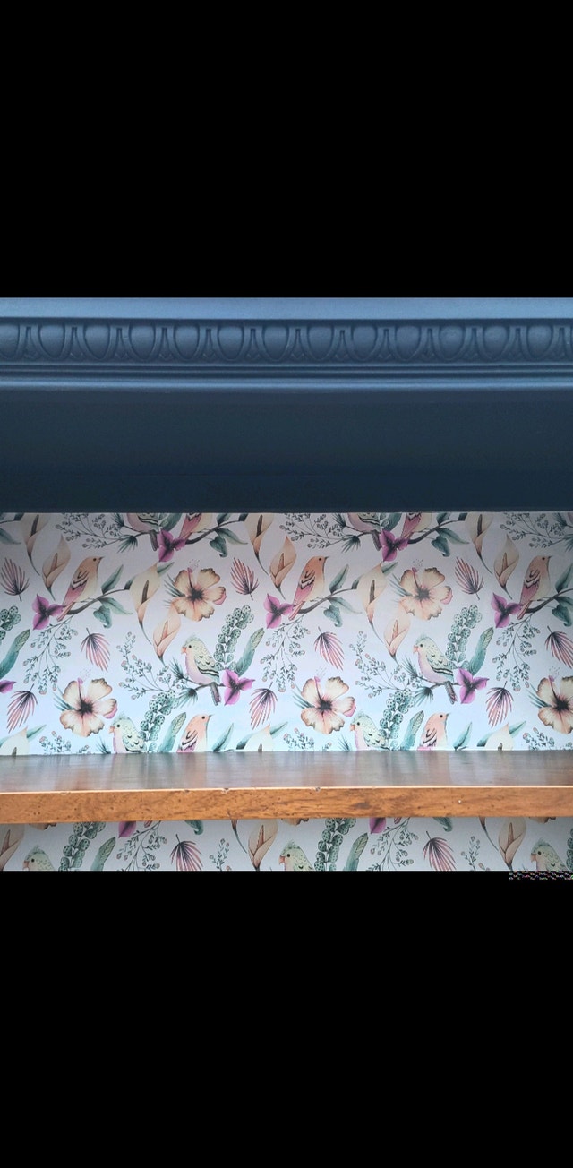 Beautiful Hutch Coffee Bar Display Navy Blue Refinished Style Hutches