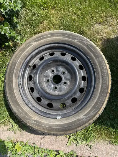 For sale Steel rim and all season tire 205/55/R16 5x112 slightly used, good condition. Asking $100....