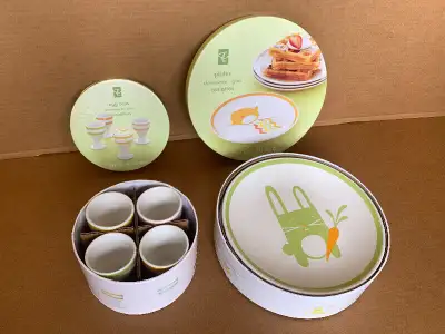 Easter Stoneware plates, egg cups, View more