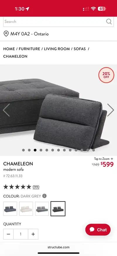 STRUCTUBE COUCH CHAMELEON (Dark Grey), View more