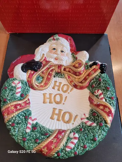 Fitz and Floyd Santa Wreath Canape Plate, View more
