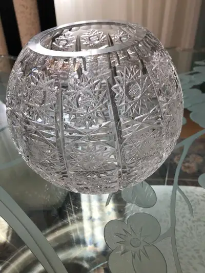 Crystal vase. Round led hand cut crystal.rare antique., View more