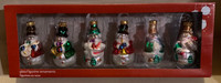 6 Blown Glass New in Box Music Band Snowmen Christmas Ornaments 