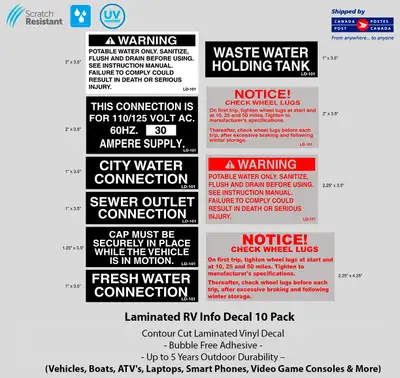 Renew your INFO Decals and keep your RV safe and organized with this comprehensive 10-pack of lamina...