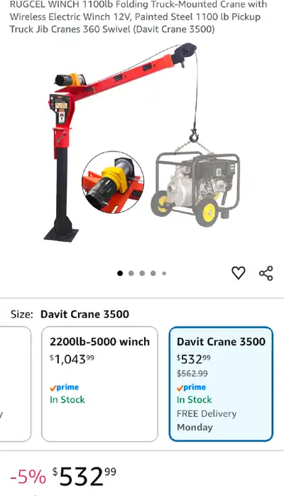 Brand new sealed RUGCEL WINCH 1100lb Folding Truck-Mounted Crane with Wireless Electric Winch 12V, P...