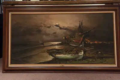 ORIGINAL OIL PAINTING "MOONLIGHT FISHING " BY AGNESE TORRIELLI, View more