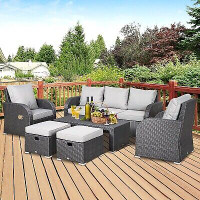 Outsunny 6pc Wicker Sectional Set Cushioned Outdoor Rattan