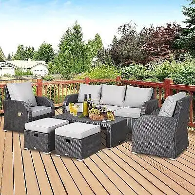 Outsunny 6pc Wicker Sectional Set Cushioned Outdoor Rattan, View more