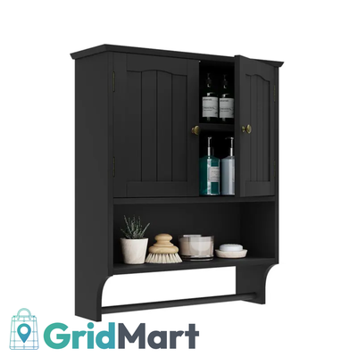 *BRAND NEW* Wall-Mounted Black Bathroom Cabinet with Towel Bar, View more