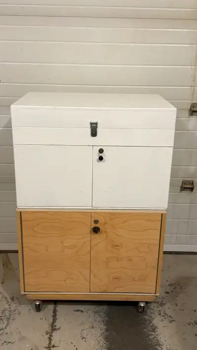 Keep your workshop organized with this sturdy, custom-built wooden tool storage system, featuring a...