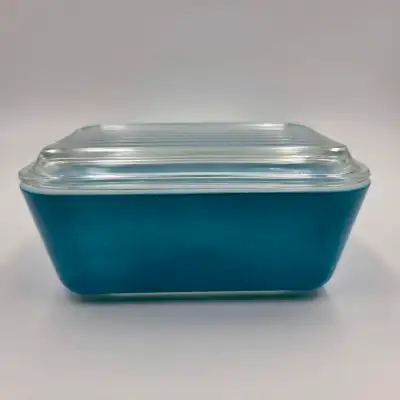 Vintage Pyrex Turquoise Refrigerator Dish With Lid 0502 Fridgie, View more