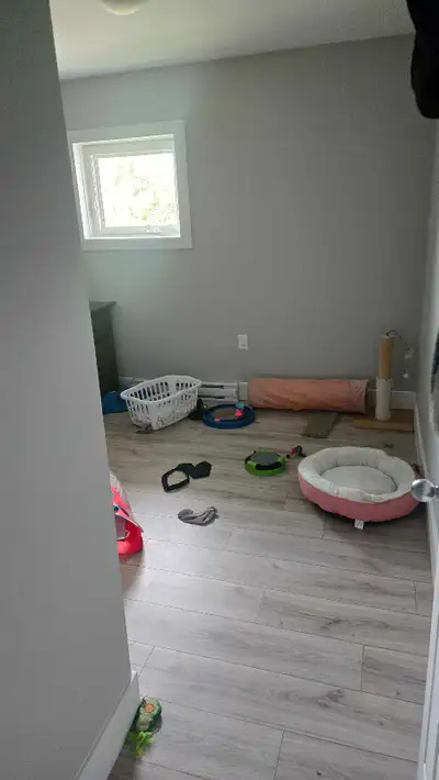 Bright and clean room available for rent, offering a comfortable space with modern light-toned floor...