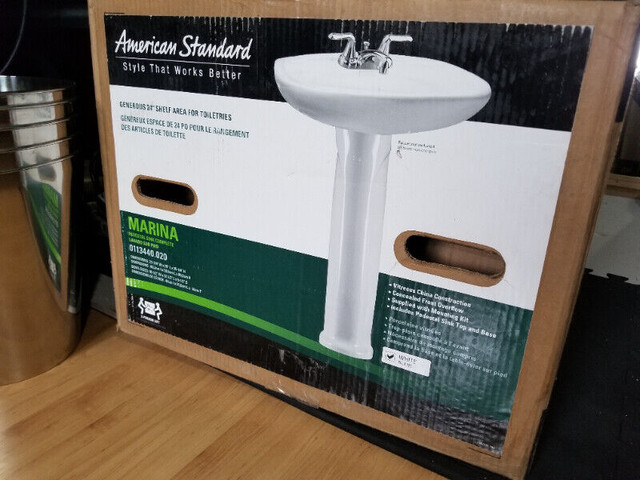 American standard marina pedestal sink and stand complete in Plumbing, Sinks, Toilets & Showers in Markham / York Region - Image 2