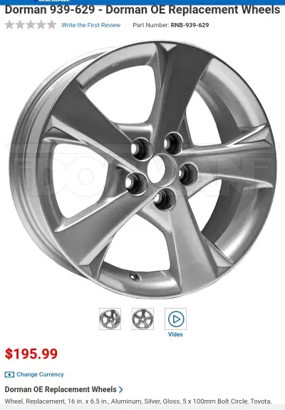 Selling one aluminum alloy rim. Rim is from Toyota. 16×6.5 . Will fit Toyota Corolla an Toyota Matri...