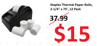 12 Pack Staples Thermal Paper Rolls, 2-1/4" x 75'