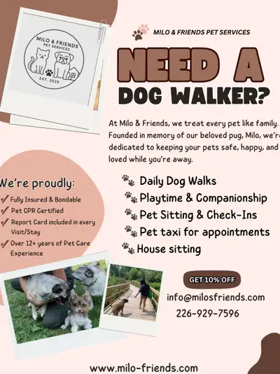 Milo & Friends Pet Services was founded with love and inspired by the memory of Milo, our beloved pu...