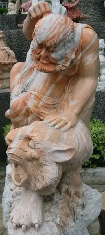 Sculpted Marble Statue, Lohan Monk Taming Tiger in Arts & Collectibles in City of Montréal - Image 3