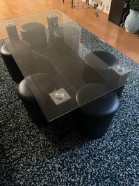 Black coffee table with stools
