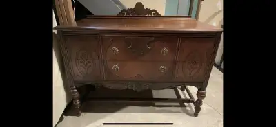 1900’s vintage buffet table and hutch cabinet, View more