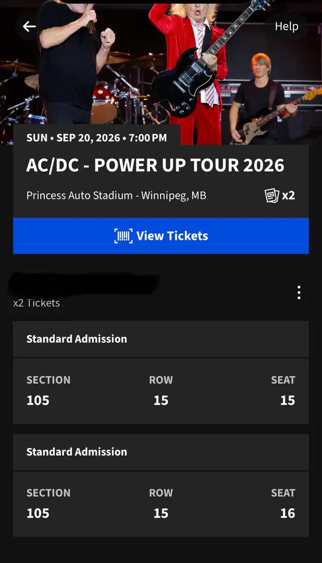 2 AC/DC tickets in Winnipeg Sept 20.