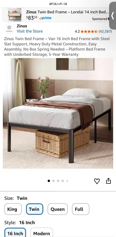 Twin size Bed frame- used as new., View more