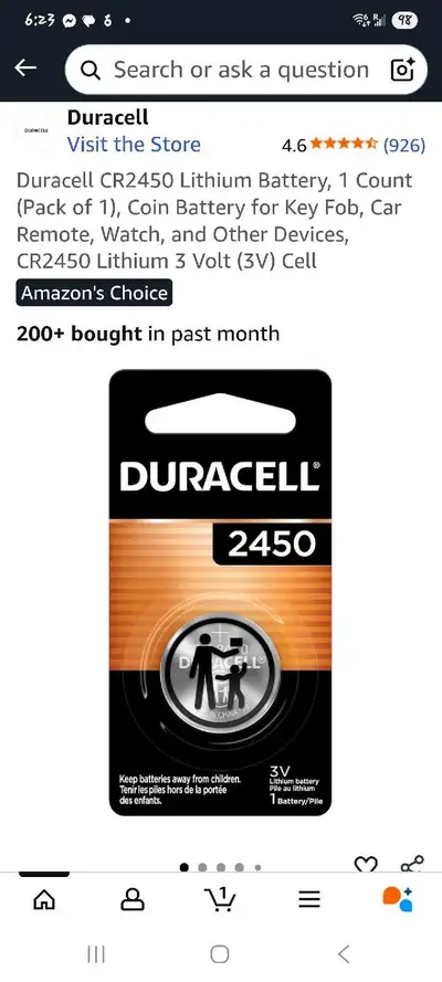 Duracell CR2450 Battery, View more