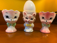 Vintage 1950s Laura Secord Collectable Dog and Rabbit Egg Cups