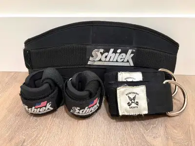 Schiek weightlifting waist belt and wrist bands, View more