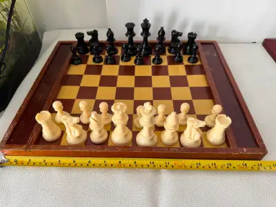 CHESS SET, WOODEN 17 X 17  WOODEN BOARD,   3 .75 INCH KING,, View more