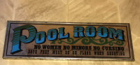 POOL ROOM Bar Mirror Man Cave No Women No Minors Glass 18"x 6"